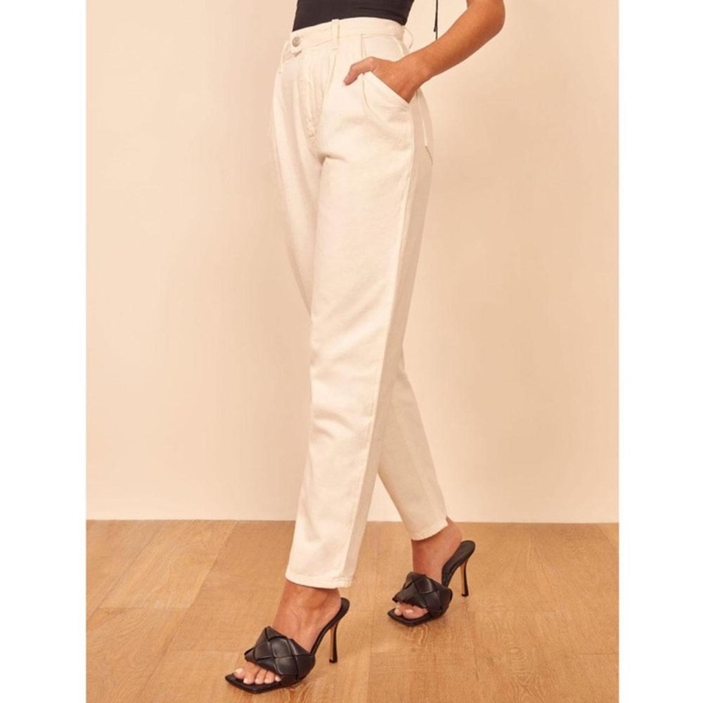 Reformation White Baldwin Pleated Jeans